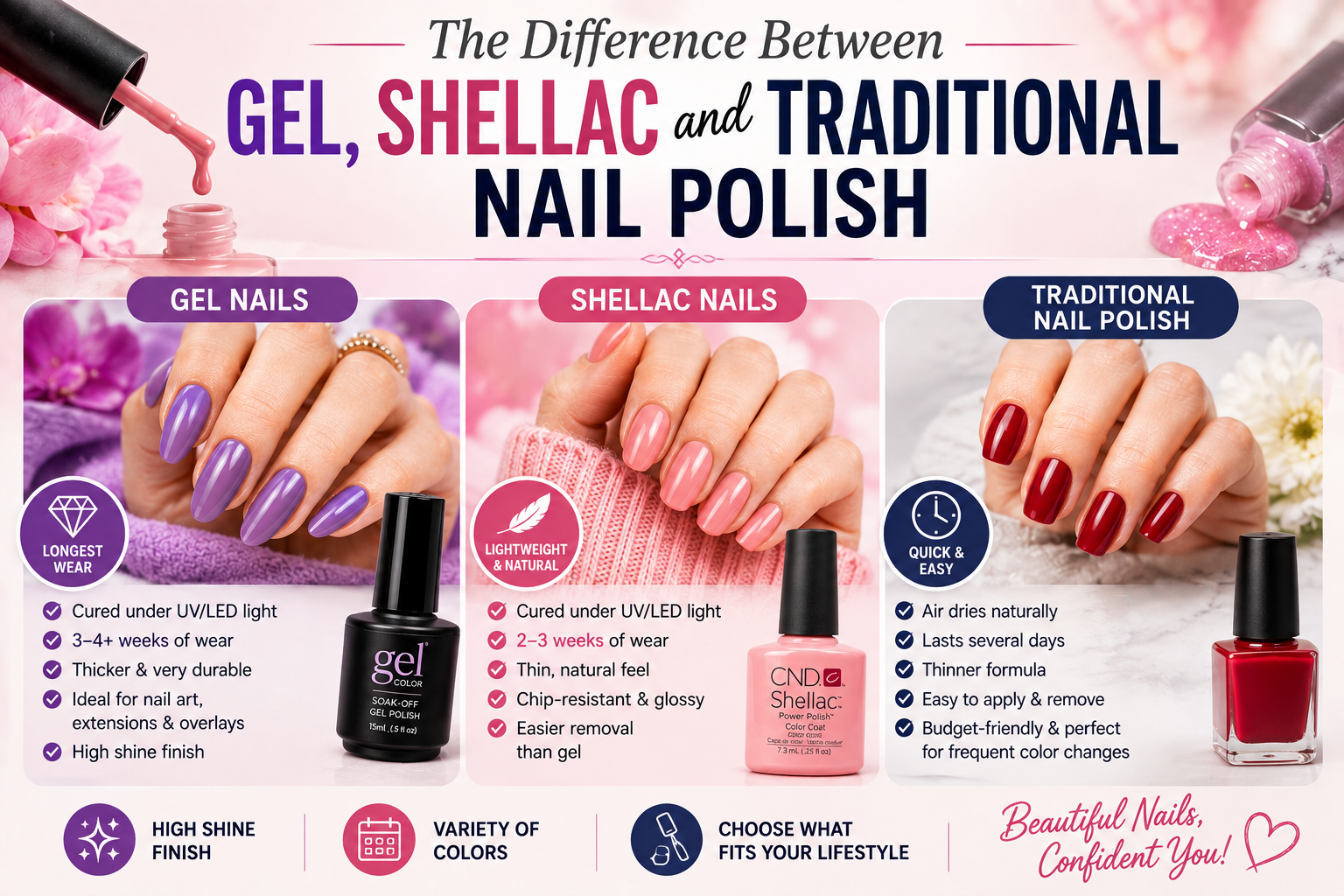 The Difference Between Gel, Shellac and Traditional Nail Polish